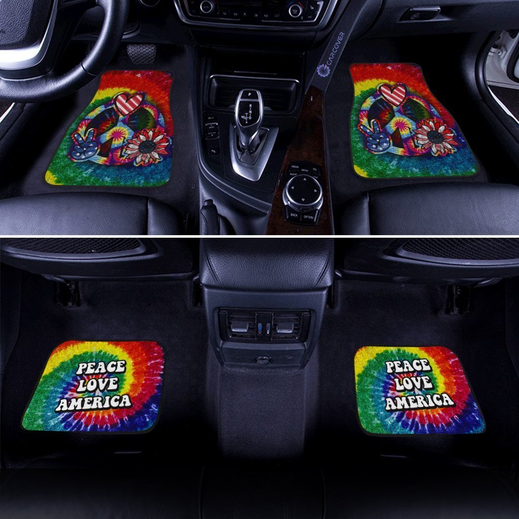 Hippie Sunflower Tie Dye Car Floor Mats Custom Peace Love America Car Accessories Meaningful Gifts - Gearcarcover - 2
