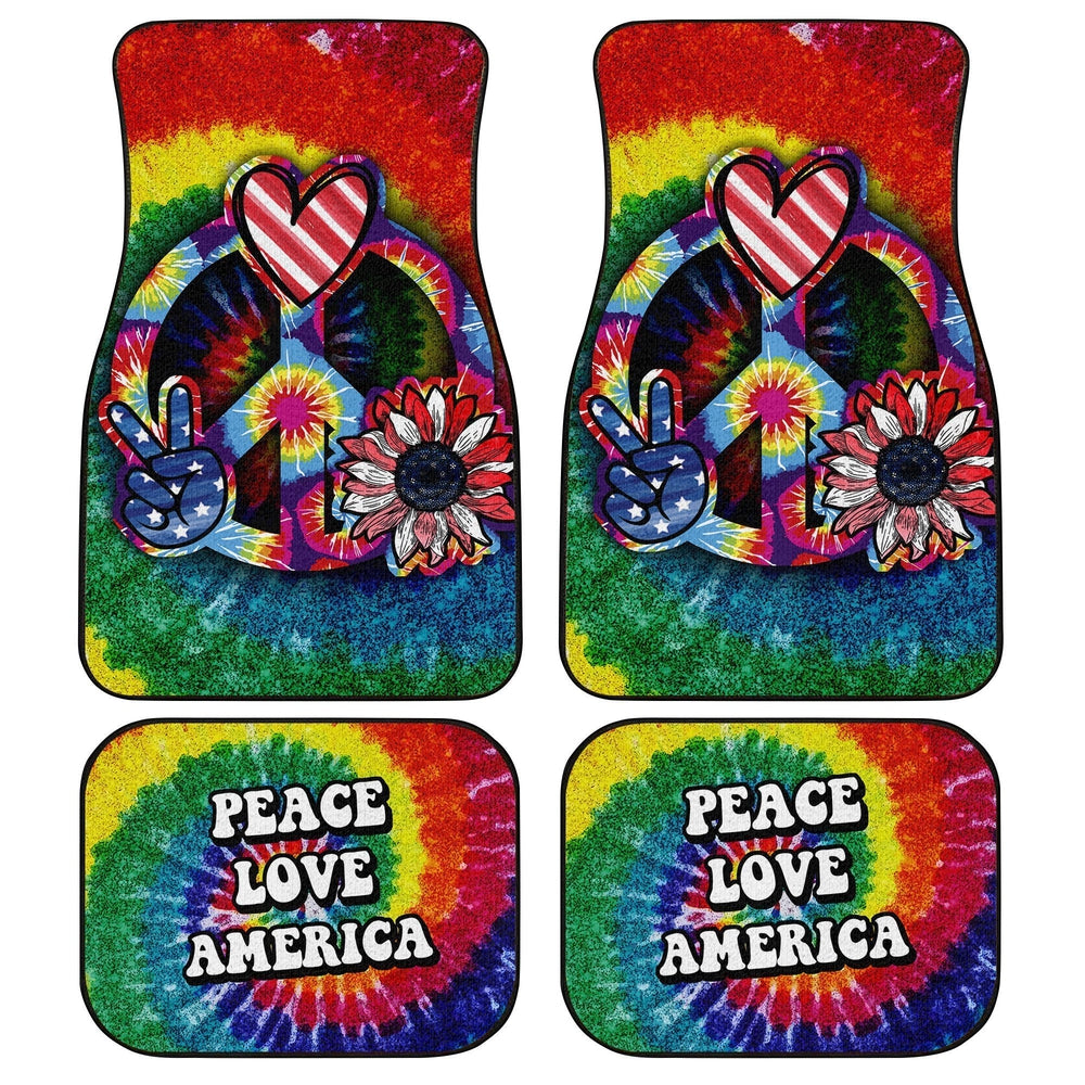 Hippie Sunflower Tie Dye Car Floor Mats Custom Peace Love America Car Accessories Meaningful Gifts - Gearcarcover - 1