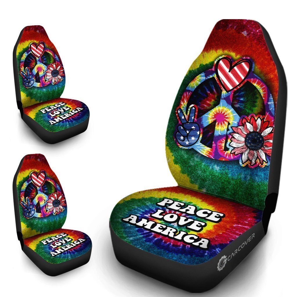 Hippie Sunflower Tie Dye Car Seat Covers Custom Peace Love America Car Accessories Meaningful Gifts - Gearcarcover - 2