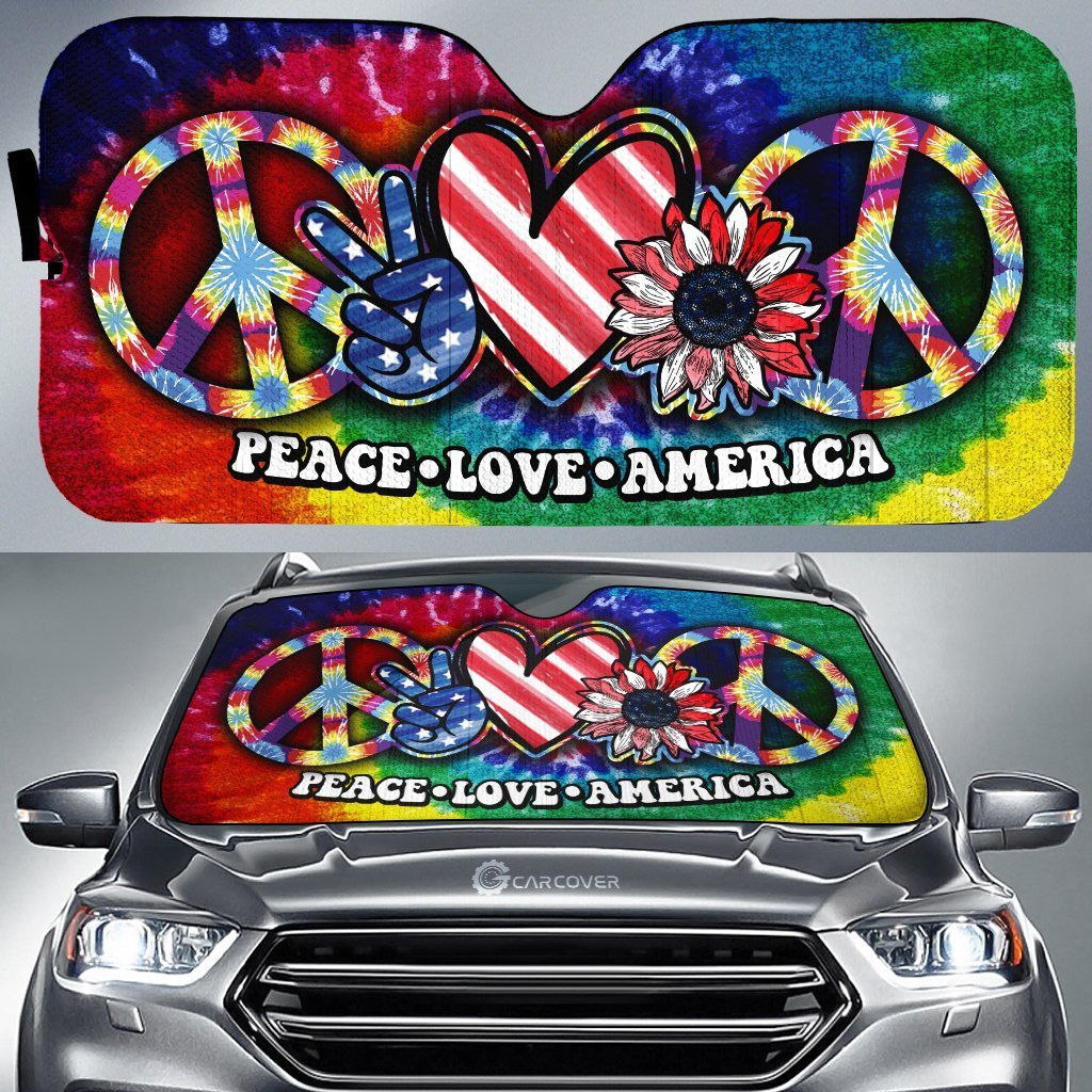 Hippie Sunflower Tie Dye Car Sunshade Custom Peace Love America Car Accessories Meaningful Gifts - Gearcarcover - 1