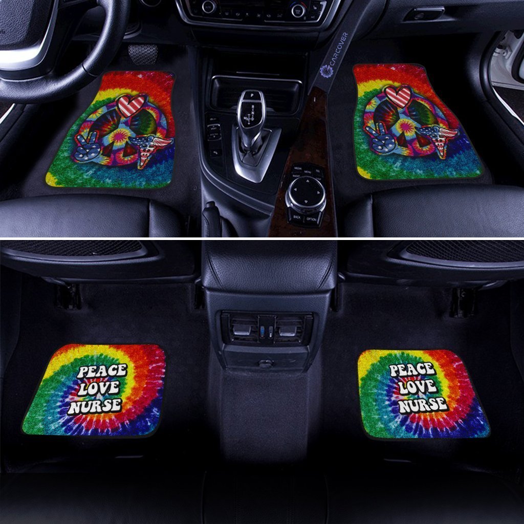 Hippie Tie Dye Car Floor Mats Custom Peace Love Nurse US Flag Car Accessories Beautiful For Nurse - Gearcarcover - 2