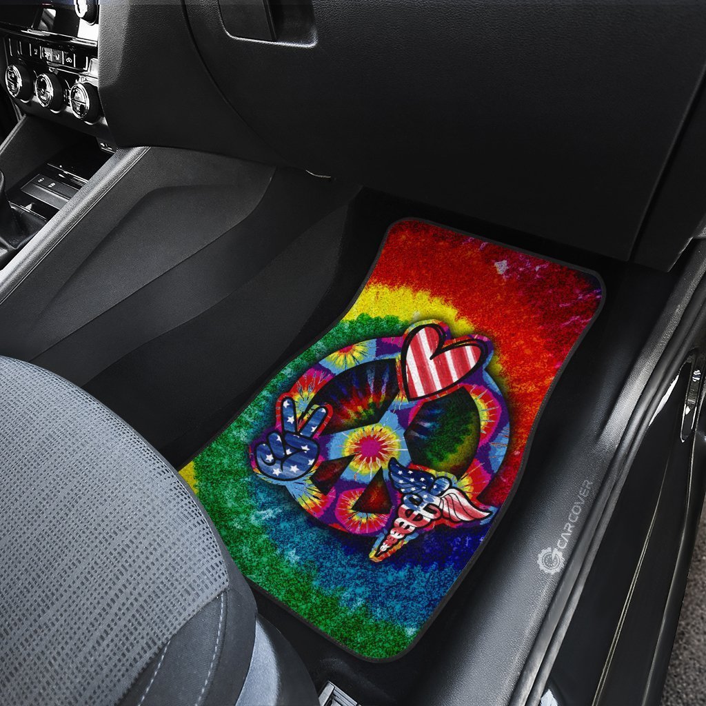 Hippie Tie Dye Car Floor Mats Custom Peace Love Nurse US Flag Car Accessories Beautiful For Nurse - Gearcarcover - 4
