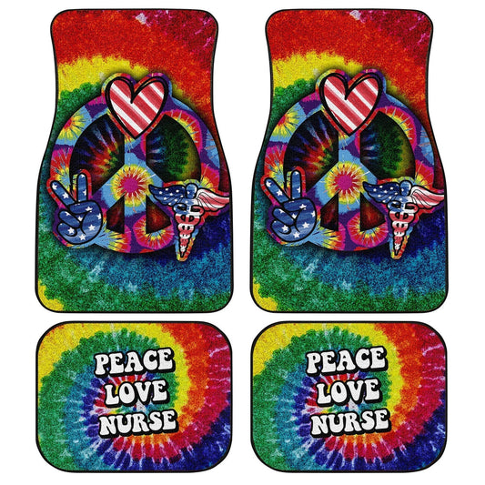 Hippie Tie Dye Car Floor Mats Custom Peace Love Nurse US Flag Car Accessories Beautiful For Nurse - Gearcarcover - 1
