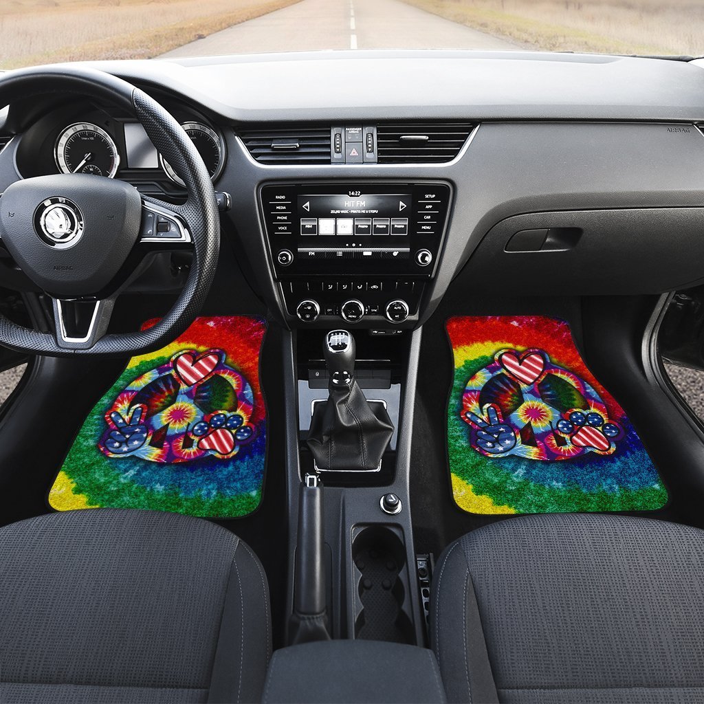 Hippie Tie Dye Car Floor Mats Custom Peace Love Paw US Flag Car Accessories Great - Gearcarcover - 3