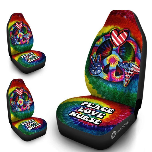 Hippie Tie Dye Car Seat Covers Custom Peace Love Nurse US Flag Car Accessories Beautiful For Nurse - Gearcarcover - 2