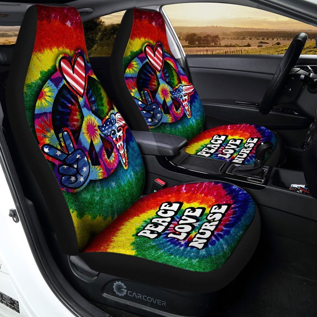 Hippie Tie Dye Car Seat Covers Custom Peace Love Nurse US Flag Car Accessories Beautiful For Nurse - Gearcarcover - 3
