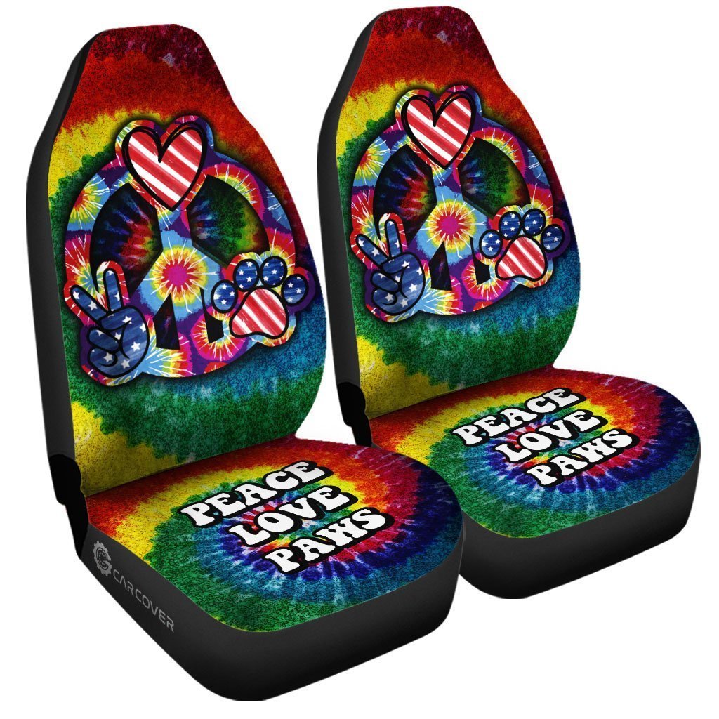 Hippie Tie Dye Car Seat Covers Custom Peace Love Paw US Flag Car Accessories Great - Gearcarcover - 3