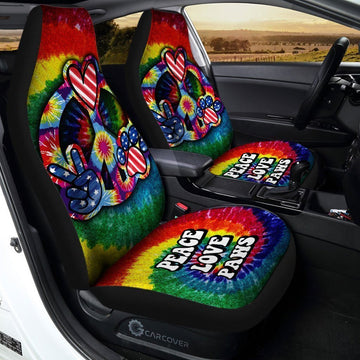 Hippie Tie Dye Car Seat Covers Custom Peace Love Paw US Flag Car Accessories Great - Gearcarcover - 1