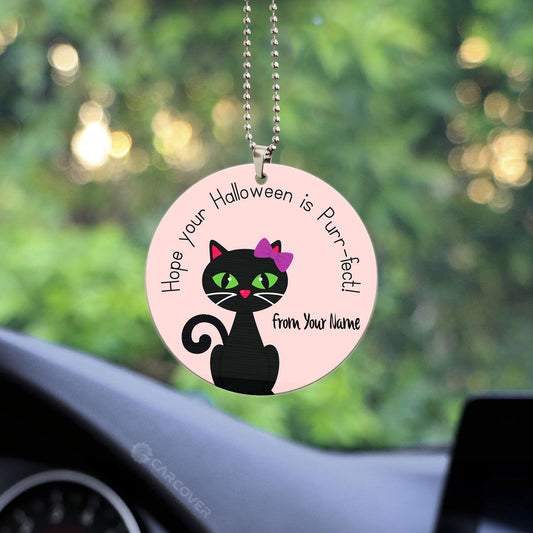 Hope Your Halloween Is Purr-fect Black Cat Ornament Custom Name Car Accessories - Gearcarcover - 2