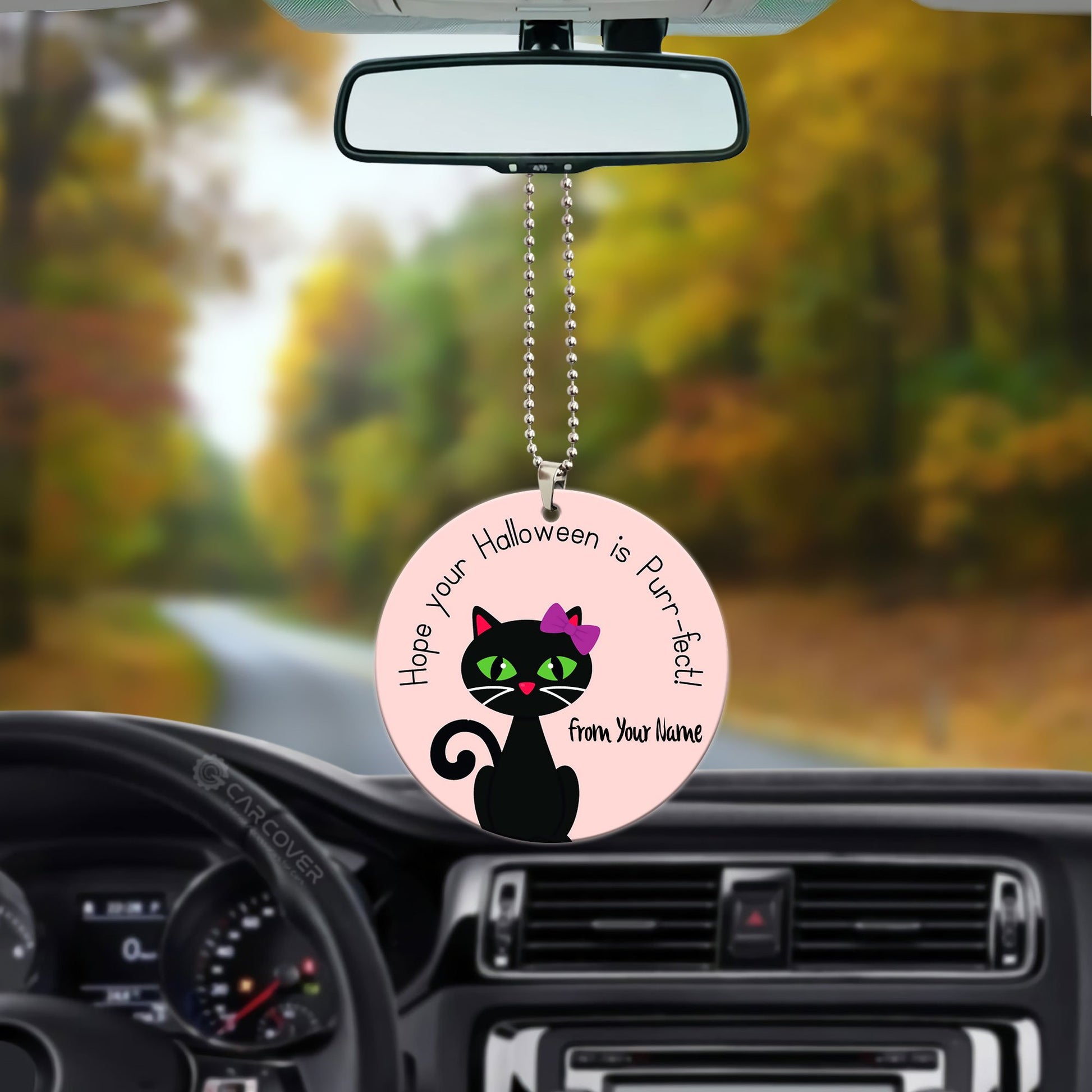 Hope Your Halloween Is Purr-fect Black Cat Ornament Custom Name Car Accessories - Gearcarcover - 3