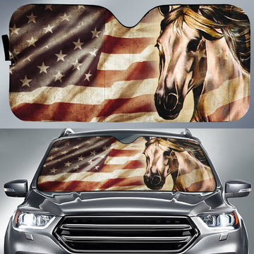 Horse Car Sunshade Custom American Flag Car Accessories - Gearcarcover - 1