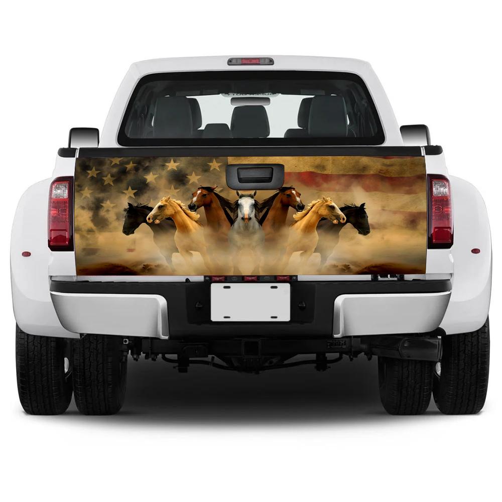 Horse Truck Tailgate Decal Custom Vintage American Flag Car Accessories - Gearcarcover - 4