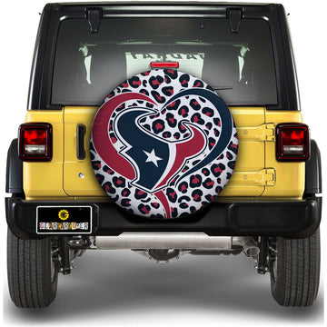 Houston Texans Spare Tire Cover Custom Leopard Heart For Fans - Gearcarcover - 1