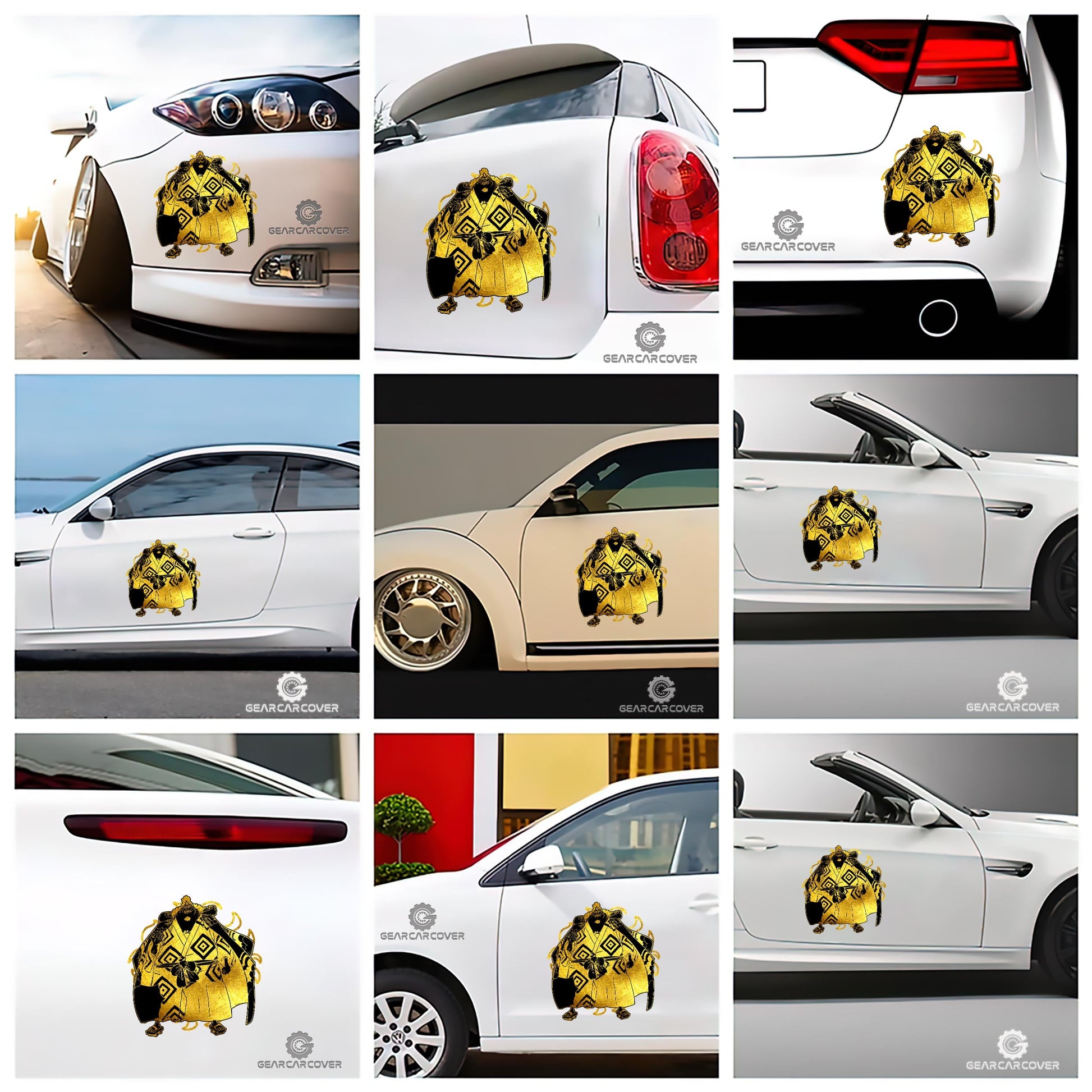 Jinbe Car Sticker Custom One Piece Anime Gold Silhouette Style - Gearcarcover - 2