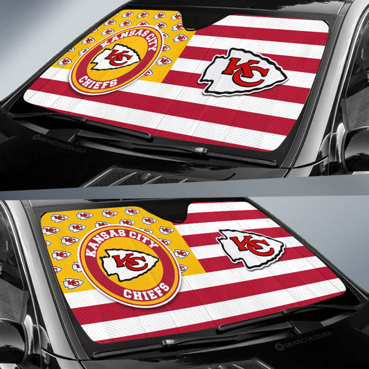 Kansas City Chiefs Car Sunshade Custom US Flag Style - Gearcarcover - 2