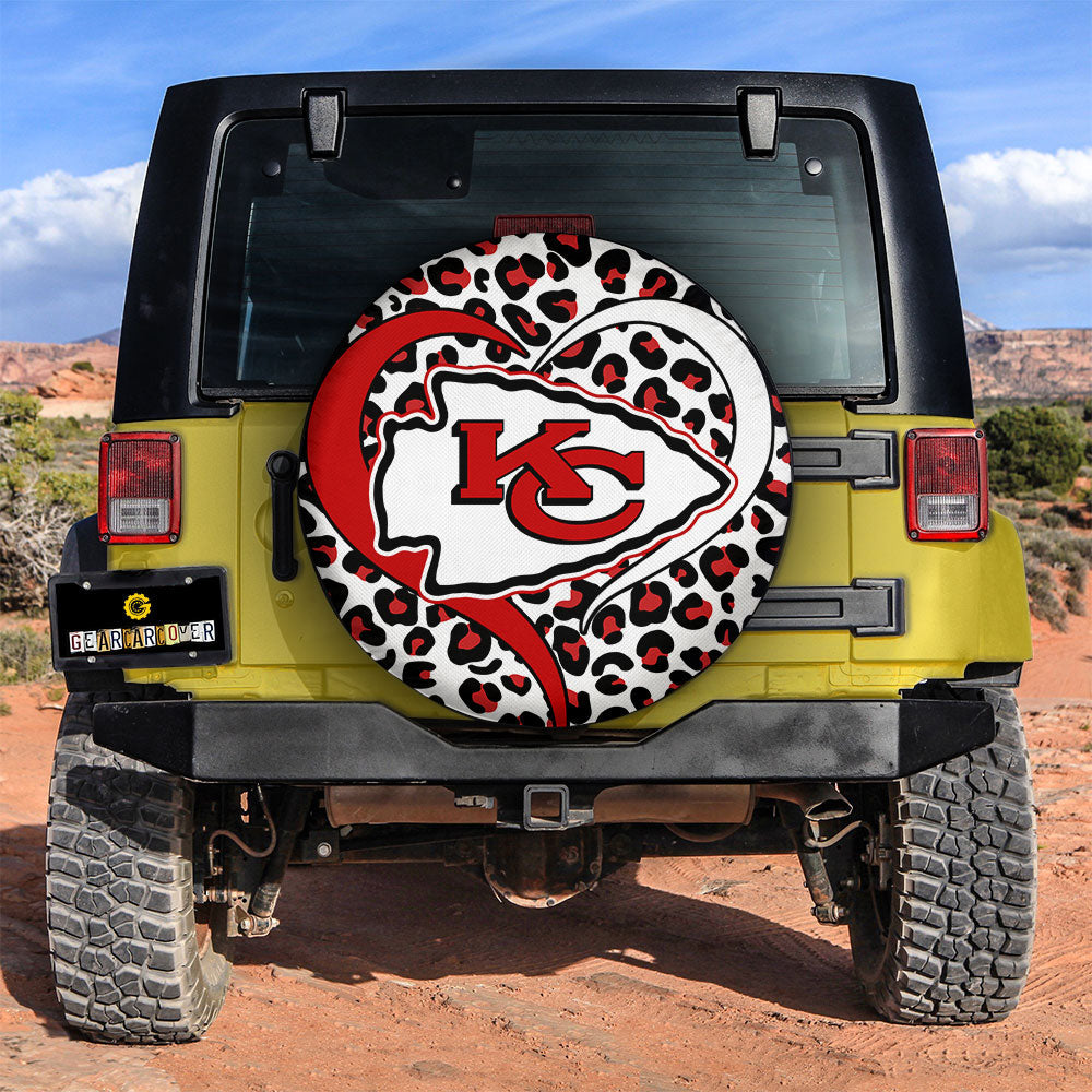 Kansas City Chiefs Spare Tire Cover Custom Leopard Heart For Fans - Gearcarcover - 2