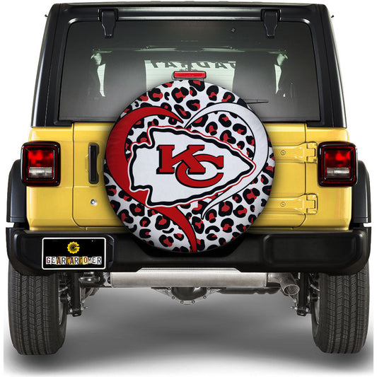 Kansas City Chiefs Spare Tire Cover Custom Leopard Heart For Fans - Gearcarcover - 1