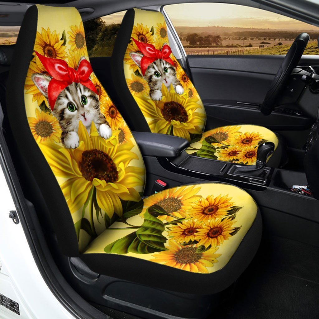 Kitty Cat Car Seat Covers Custom Sunflower Car Accessories - Gearcarcover - 4