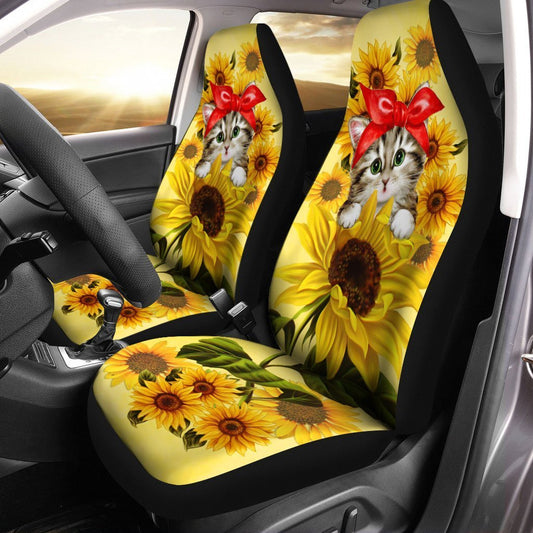 Kitty Cat Car Seat Covers Custom Sunflower Car Accessories - Gearcarcover - 1