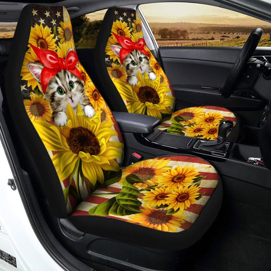 Kitty Cat Car Seat Covers Custom Sunflower US Flag Car Accessories - Gearcarcover - 2