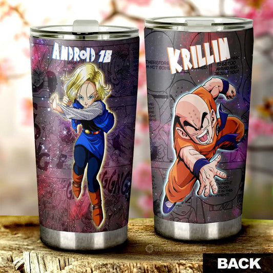 Krillin And Android 18 Tumbler Cup Custom Dragon Ball Anime Car Accessories Galaxy Style - Gearcarcover - 1