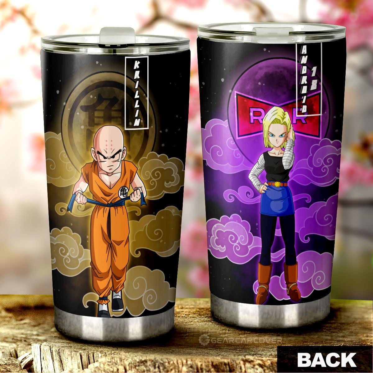 Krillin And Android 18 Tumbler Cup Custom Dragon Ball Anime Car Accessories - Gearcarcover - 1