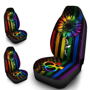 LGBT Sunflower Car Seat Covers Custom Love Is Love Car Accessories Gifts - Gearcarcover - 1