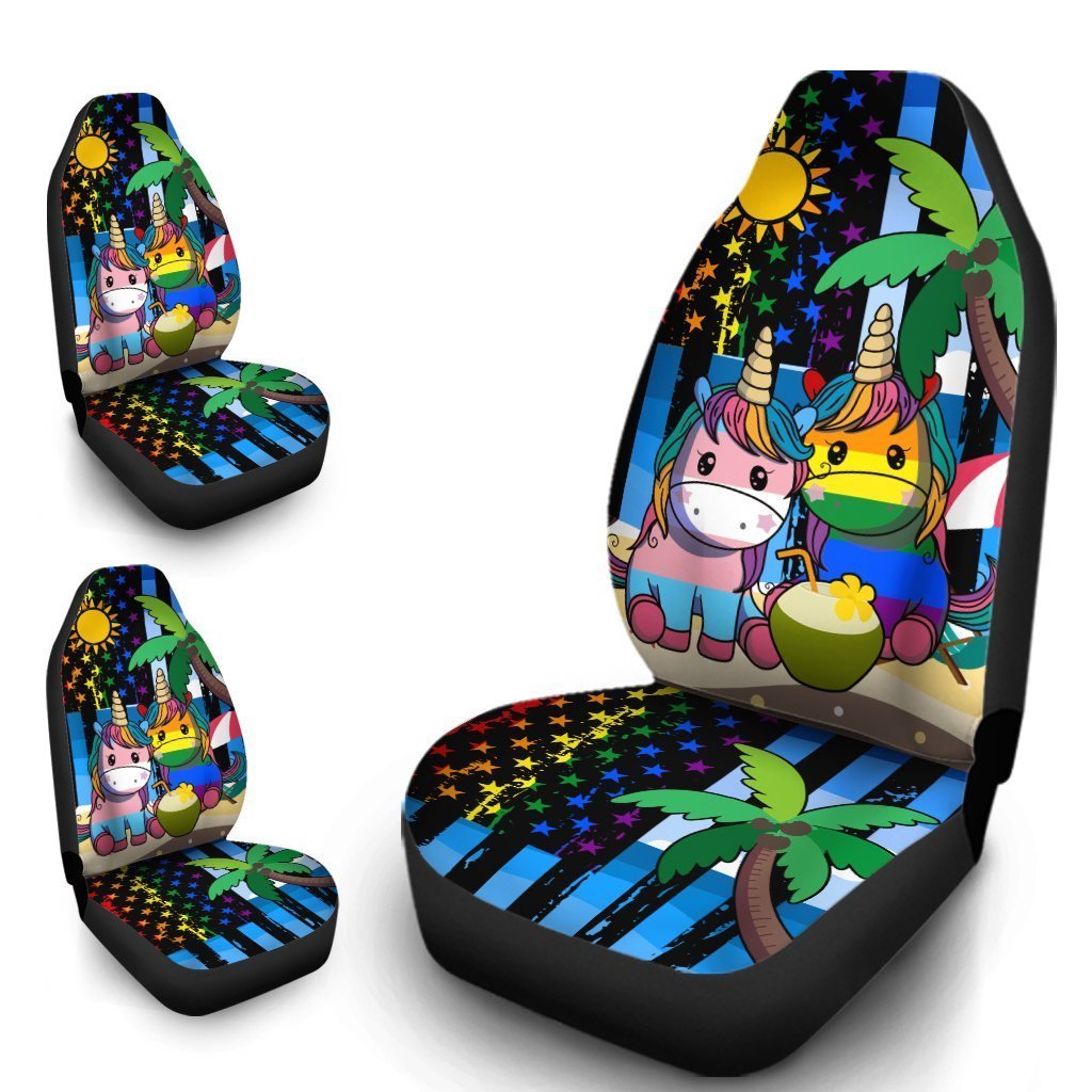 LGBT Unicorn Car Seat Covers Custom LGBT American Flag Car Accessories - Gearcarcover - 1
