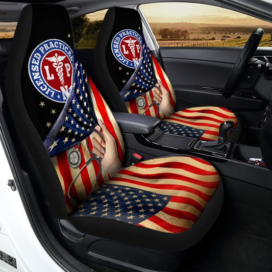 LPN Nurse Car Seat Covers Custom American Flag Car Accessories Meaningful - Gearcarcover - 2