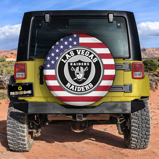 Las Vegas Raiders Spare Tire Covers Custom US Flag Style - Gearcarcover - 2