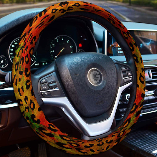 Leopard Skin Steering Wheel Cover Custom Animal Skin Printed Car Interior Accessories - Gearcarcover - 2