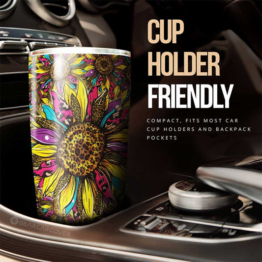Leopard Sunflower Tumbler Cup Custom Car Accessories - Gearcarcover - 2