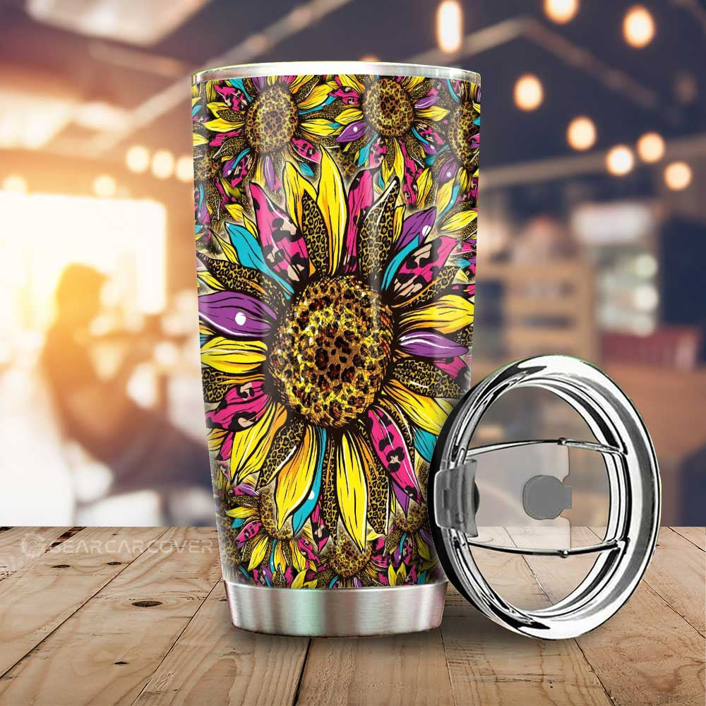 Leopard Sunflower Tumbler Cup Custom Car Accessories - Gearcarcover - 1