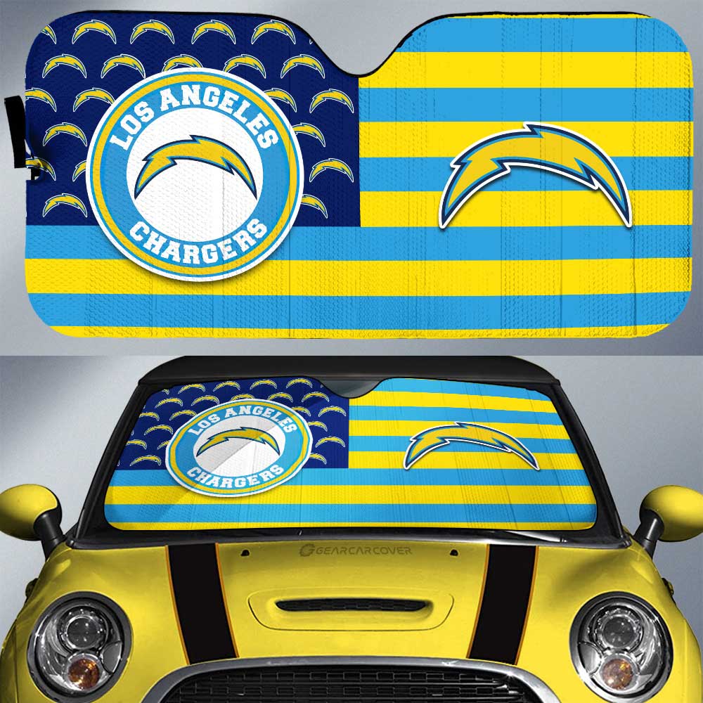 Los Angeles Chargers Car Sunshade Custom US Flag Style - Gearcarcover - 1