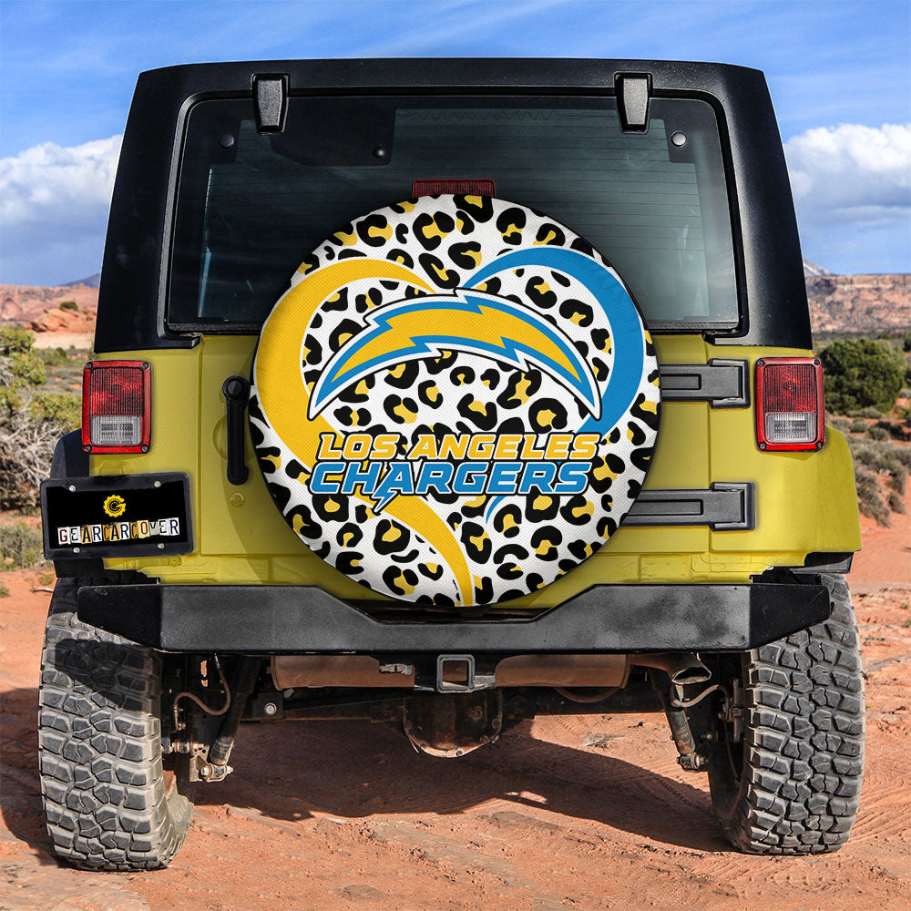 Los Angeles Chargers Spare Tire Cover Custom Leopard Heart For Fans - Gearcarcover - 2