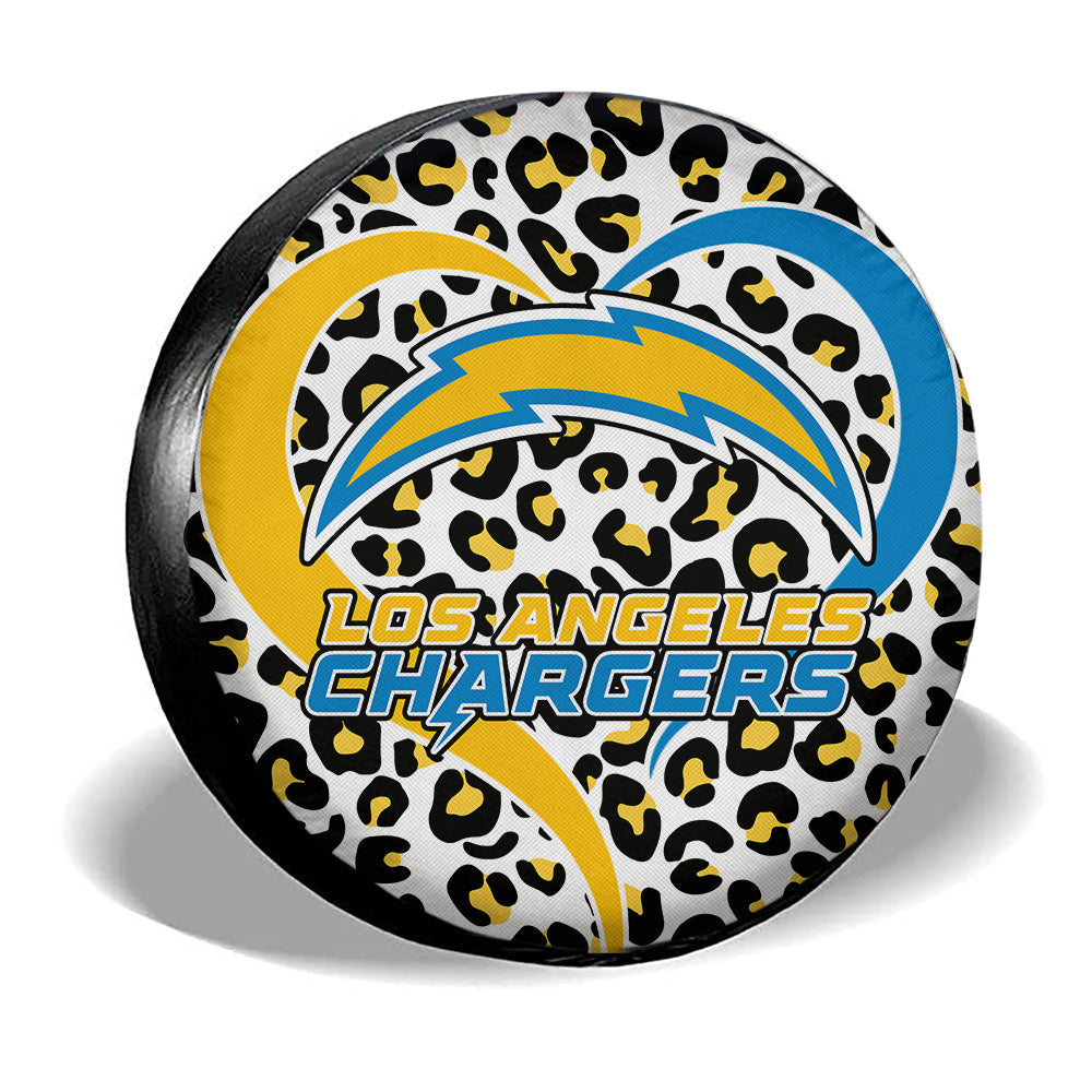 Los Angeles Chargers Spare Tire Cover Custom Leopard Heart For Fans - Gearcarcover - 3
