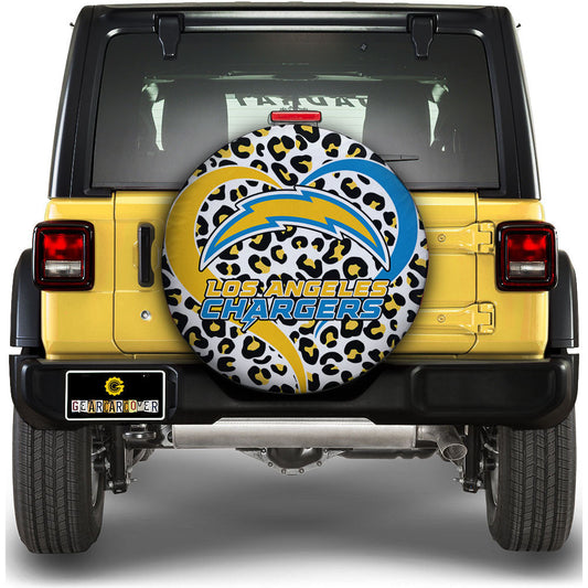 Los Angeles Chargers Spare Tire Cover Custom Leopard Heart For Fans - Gearcarcover - 1