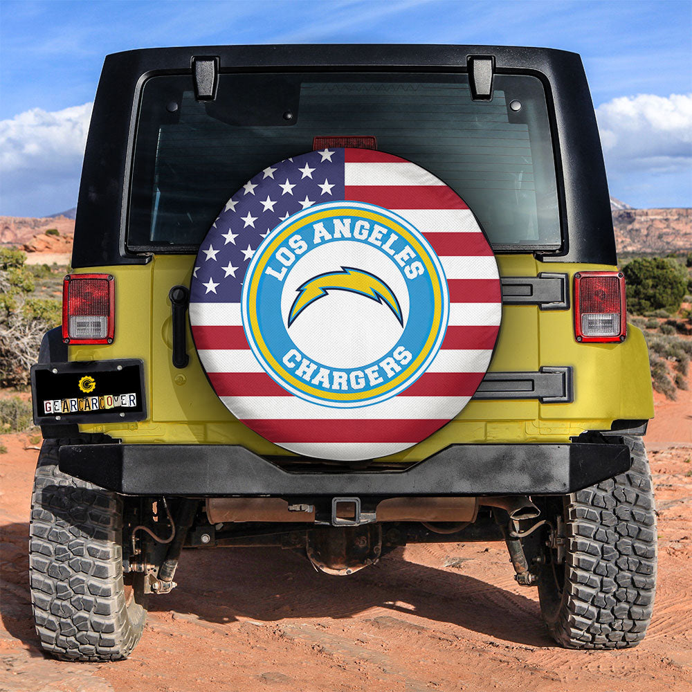 Los Angeles Chargers Spare Tire Covers Custom US Flag Style - Gearcarcover - 2