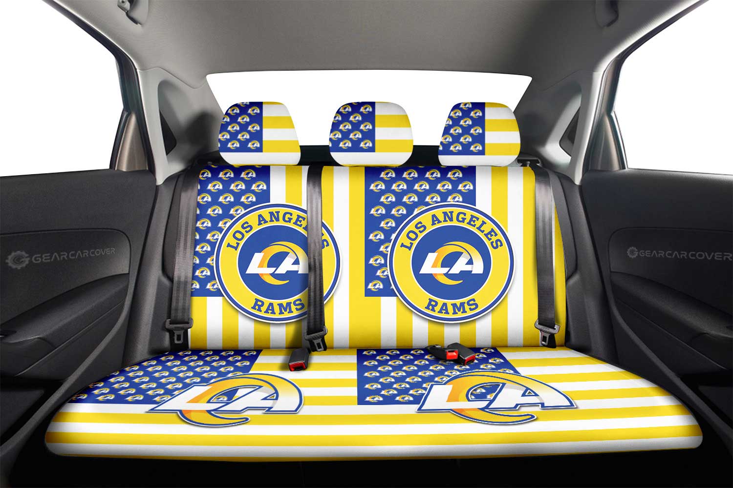 Los Angeles Rams Car Back Seat Cover Custom US Flag Style - Gearcarcover - 2