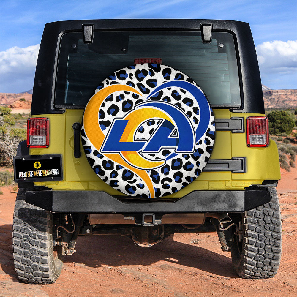 Los Angeles Rams Spare Tire Cover Custom Leopard Heart For Fans - Gearcarcover - 2