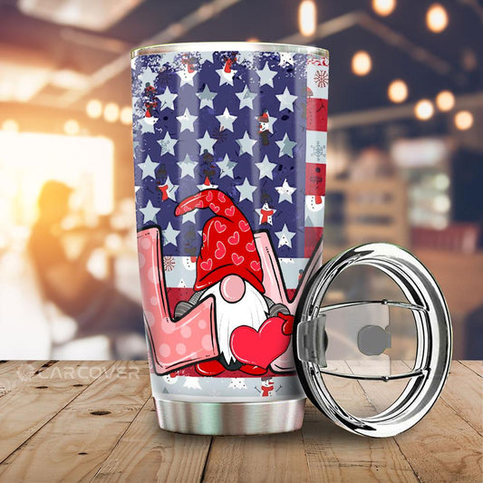 Love Gnome Tumbler Cup Custom American Flag Car Accessories - Gearcarcover - 1