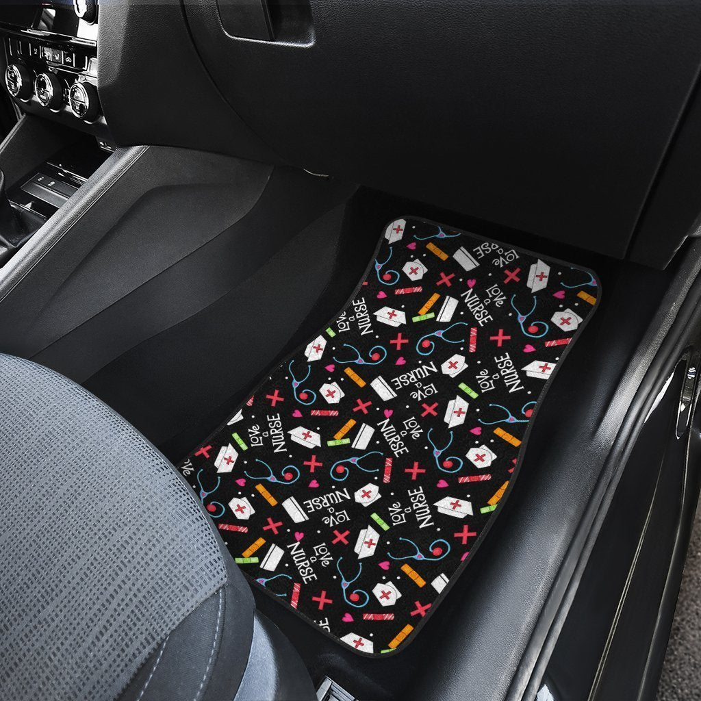 Love Nurse Car Floor Mats Custom Black Pattern Nurse Car Accessories - Gearcarcover - 3