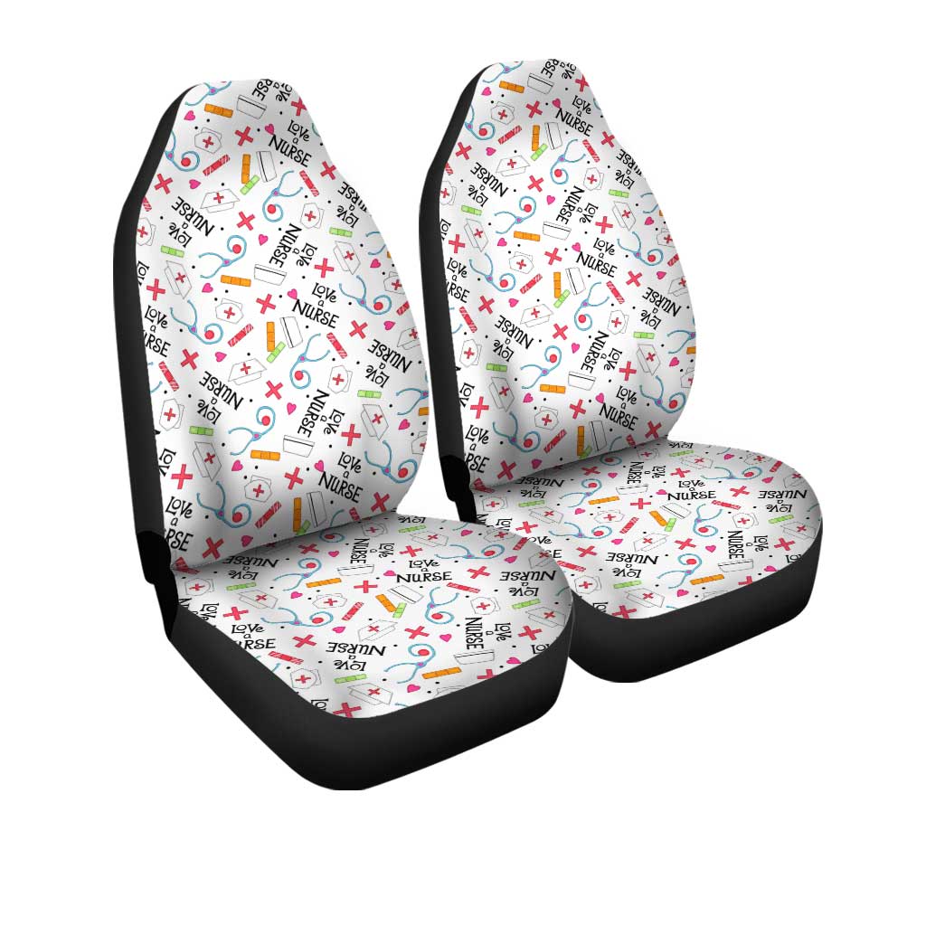 Love Nurse Car Seat Covers Custom White Pattern Nurse Car Accessories - Gearcarcover - 3