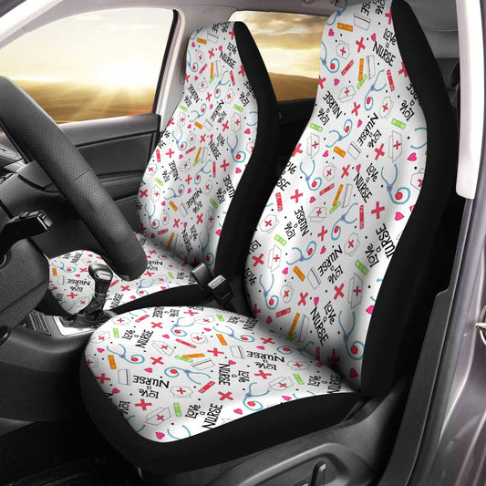 Love Nurse Car Seat Covers Custom White Pattern Nurse Car Accessories - Gearcarcover - 1