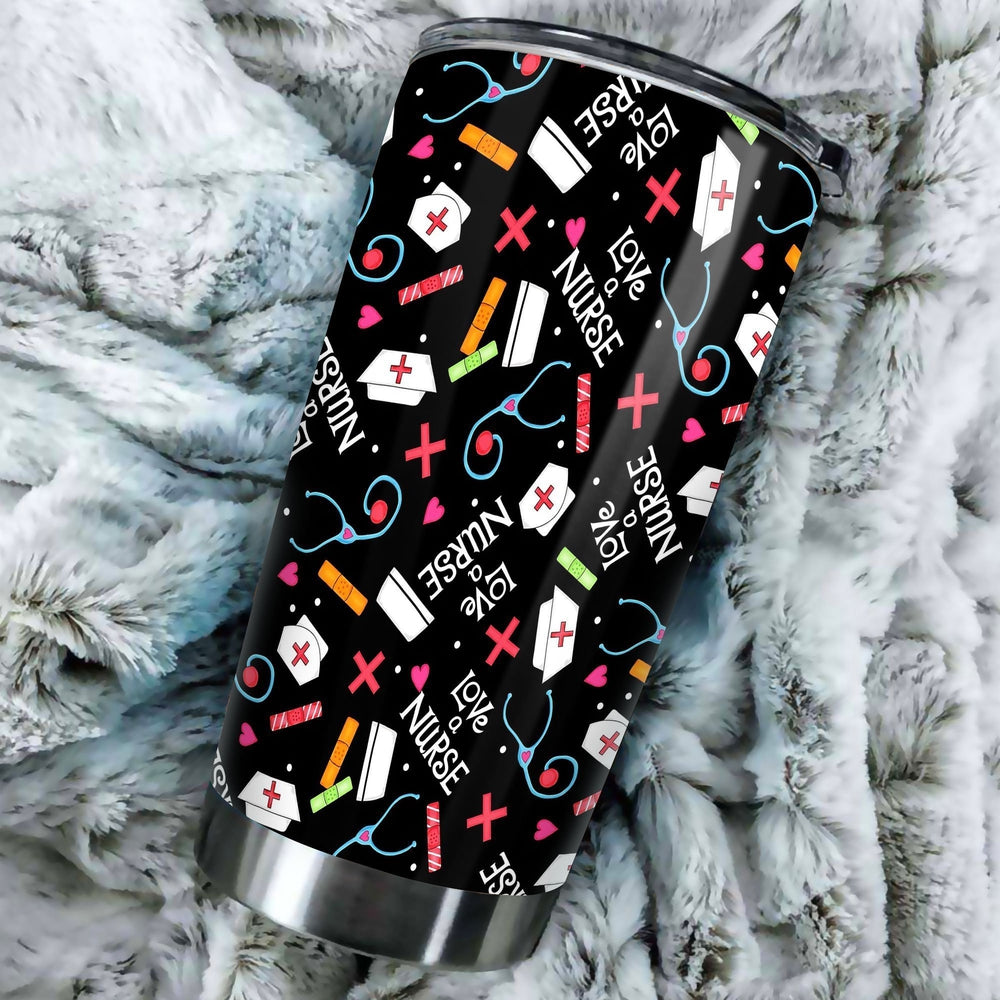 Love Nurse Tumbler Cup Custom Black Pattern Nurse Car Accessories - Gearcarcover - 3