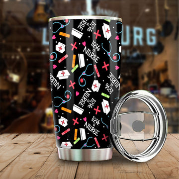 Love Nurse Tumbler Cup Custom Black Pattern Nurse Car Accessories - Gearcarcover - 1