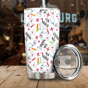 Love Nurse Tumbler Cup Custom White Pattern Nurse Car Accessories - Gearcarcover - 1