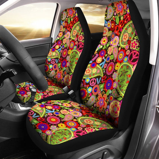 Love Peace Car Seat Covers Custom Hippie Paisley Pattern - Gearcarcover - 1