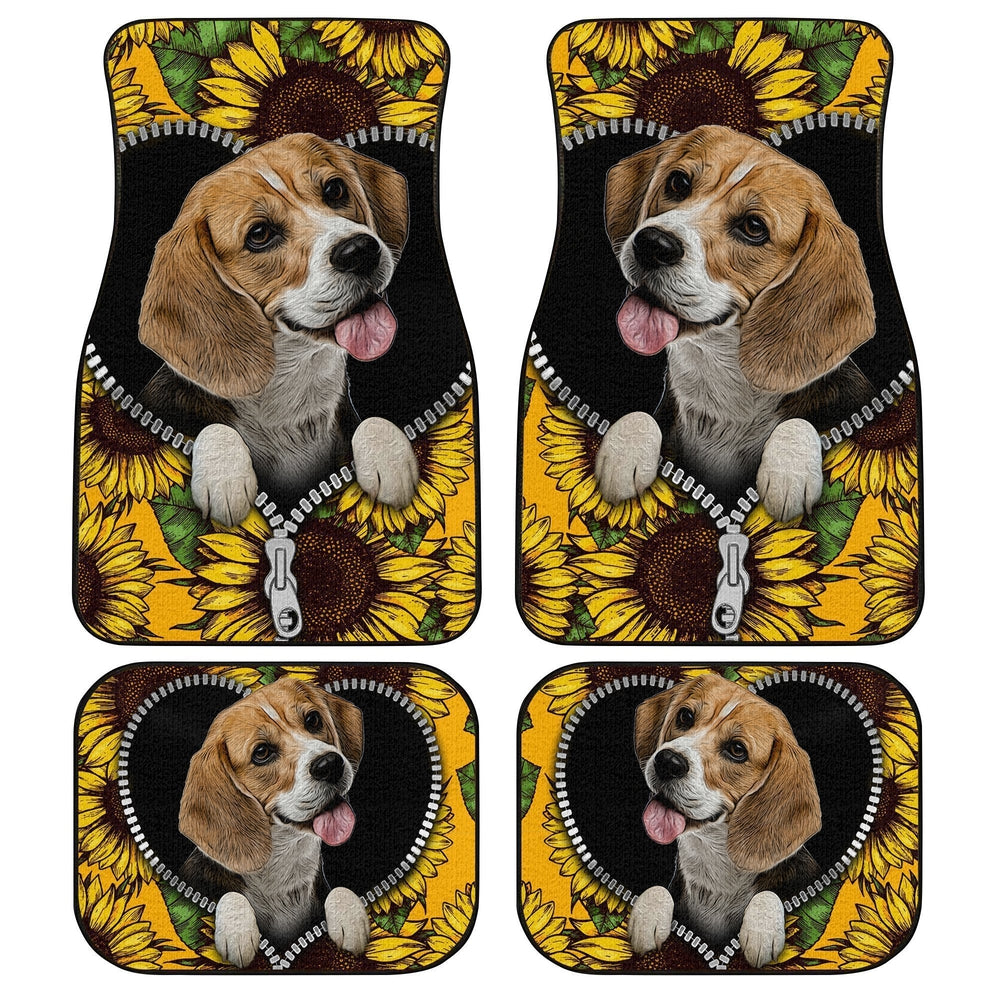 Lovely Sunflower Beagle Car Floor Mats Idea Car Accessories For Beagle Owners - Gearcarcover - 1