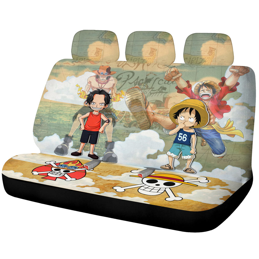 Luffy And Ace Car Back Seat Covers Custom One Piece Map Anime Car Accessories - Gearcarcover - 1